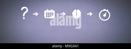 Idee denken und Brainstorming Prozess Symbole in der richtigen Reihenfolge Stockfoto
