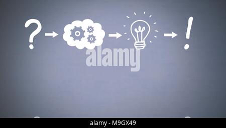 Idee denken und Brainstorming Prozess Symbole in der richtigen Reihenfolge Stockfoto