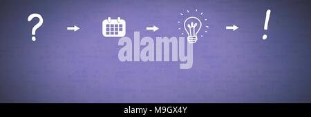 Idee denken und Brainstorming Prozess Symbole in der richtigen Reihenfolge Stockfoto