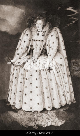 Queen Elizabeth I im Jahr 1592. Elisabeth I., auch bekannt als der jungfräulichen Königin, Gloriana oder Good Queen Bess, 1533 - 1603. Königin von England und Irland. Aus einem Leben von William Shakespeare, veröffentlicht 1908.