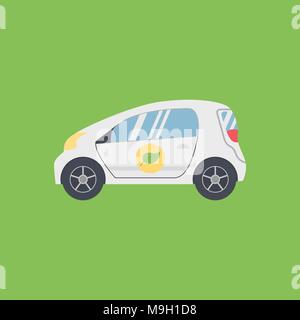 Biokraftstoff Auto. Grüne Energie. Alternative umweltfreundliche Kraftstoff. Auf grünem Hintergrund isoliert. Trendy Flat Style. Stock Vektor