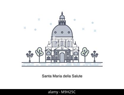 Vektor linie Abbildung von Santa Maria della Salute, Venedig, Italien. Stock Vektor