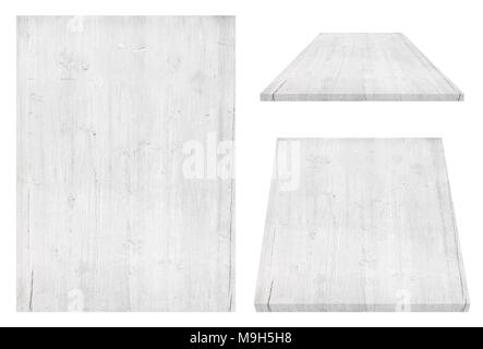 Weiße Wand, Tisch, Boden, Holz- Textur. Objekte sind auf weißem Hintergrund Stockfoto