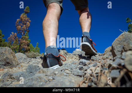 Nahaufnahme von Wanderer Beine, Wandern in den Rocky Mountains. Stockfoto