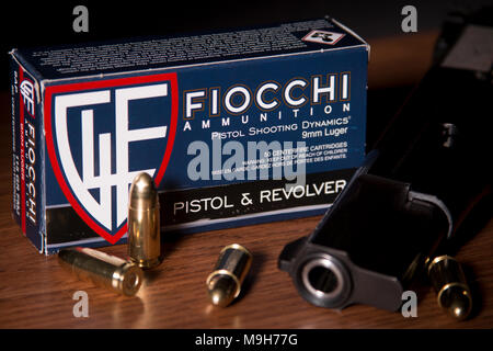 Fiocchi 9 mm Pistole Munition Stockfoto