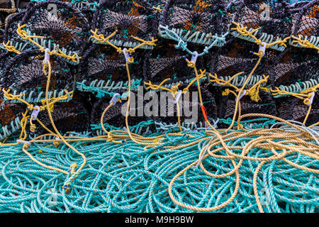 Hummer Töpfen auf Kai in Portmagee, County Kerry, Irland Stockfoto