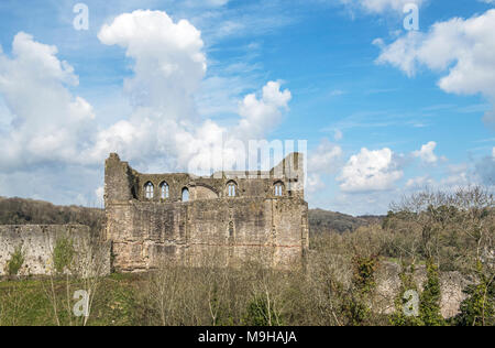 Chepstow Castle Mauern auf der Wales England Grenze in Chepstow mit Blick auf den Fluss Wye Stockfoto