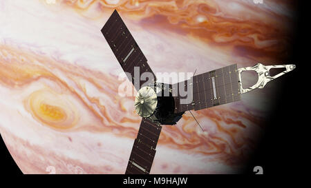 Juno Raumschiff vor der Planet Jupiter Stockfoto