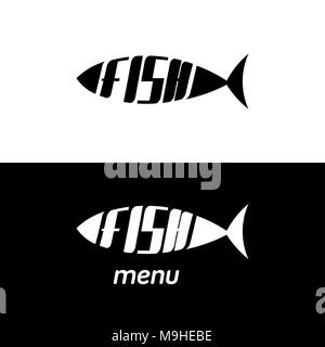 Zwei monochrom die Fische stilisierten Silhouette mit dem Text. Ein Logo, ein Emblem für die Speisekarte vom Restaurant, ein Label für pet-Shop und anderen. Vektor Stock Vektor