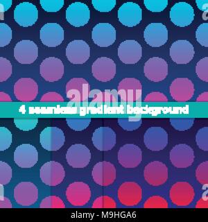 Helle verlaufshintergrund Satz von vier nahtlose Muster mit Steigung Polka Dot auf dunkelblauem Hintergrund trendigen neon Vector Illustration für Poster Stock Vektor