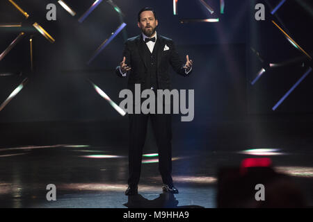 Norwegen, Oslo - Februar 25., 2018. Die norwegische Musiker Tarjei Strøm ist Gastgeber für den norwegischen Grammy Awards, Spellemannprisen 2017 in Oslo Konserthus in Oslo. (Foto: Gonzales Foto - Stian S. Moller). Stockfoto