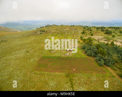 Eine Luftaufnahme einer kleinen Farm in Simbabwe. Stockfoto