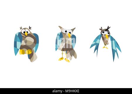 Cute Owl Bilder. Vector Illustration Satz von Eulen in origami Art Stock Vektor