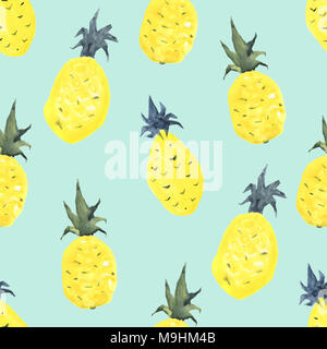 Ananas Hintergrund. Aquarell tropic Muster Stockfoto