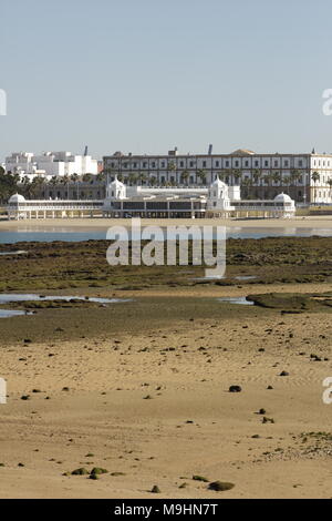 Beach Resort Nuestra Señora de la Palma, La Caleta, Cadiz, Andalusien, Spanien, Ebbe von Atlantischen Ozean Stockfoto