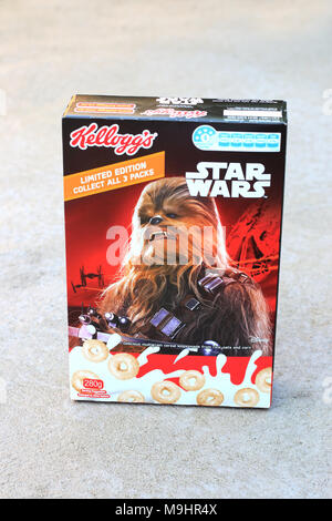 Kellogg's Müsli Box mit Chewbacca Star Wars Film Charakter Stockfoto