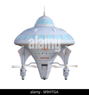 Raumschiff/UFO isoliert auf Weiss, 3D-Rendering Stockfoto