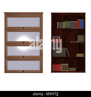 Paar Bücherregale auf Weiß, 3D-Render isoliert Stockfoto