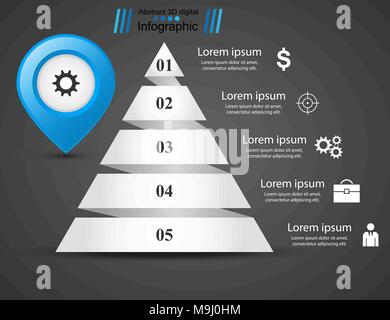 Infografik Pyramide mit Blue pin Symbol. Stock Vektor