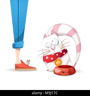 Katze will sehr viel zu essen - Cartoon Illustration. Stock Vektor