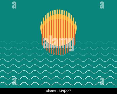 Minimalistisch schönen Sonnenuntergang über dem Ozean Vector Illustration Stock Vektor