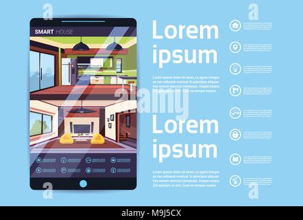 Digitale Tablet mit Smart House Schnittstelle, moderne Technologie der Home Automation Konzept Stock Vektor