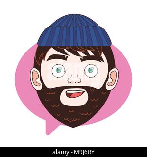 Bärtiger Mann Hipster FaceI Symbol über Chat Bubble Hintergrund männlichen Profil Avatar isoliert Stock Vektor