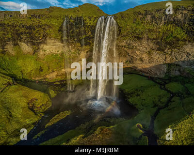 Aerial-Seljalandsfoss Wasserfall, Island Stockfoto