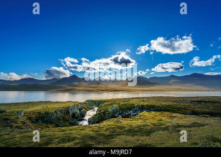 Lava Landschaft im Herbst, Fáskrúdsfjördur, Ost Island Stockfoto