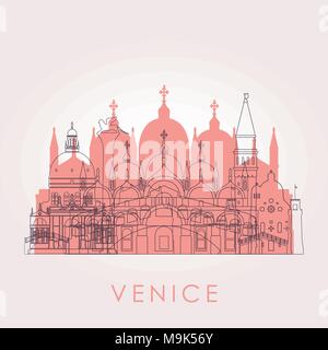Umrisse Skyline von Venedig mit Sehenswürdigkeiten. Vector Illustration. Business Travel und Tourismus Konzept mit historischen Gebäuden. Bild für Präsentation, Banne Stock Vektor