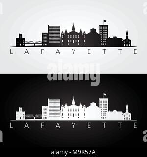 Lafayette USA Skyline und Sehenswürdigkeiten Silhouette, schwarz-weißes Design, Vektor, Abbildung. Stock Vektor