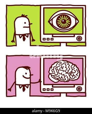 Vektor Hand gezeichneten Zeichentrickfiguren - Big eye & Gehirn Stock Vektor