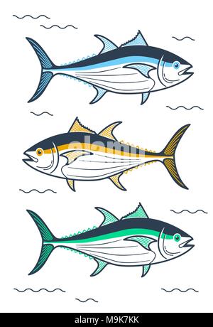 Abbildung: Thunfisch. Symbol in einer linearen Stil Stock Vektor