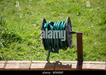 Nahaufnahme einer aufgerollt Gartenschlauch Stockfoto