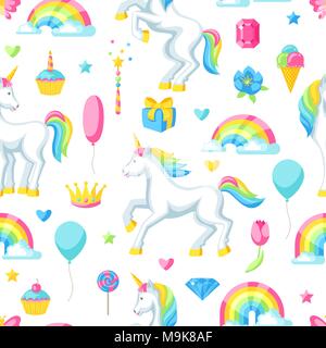 Nahtlose Muster mit Einhörner und Fantasy Reihen Stock Vektor
