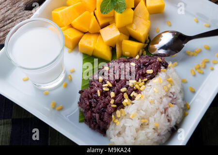 Mango mit klebrigen Reis im thailändischen Stil Dessert der Sommerzeit bereit zu essen. Stockfoto