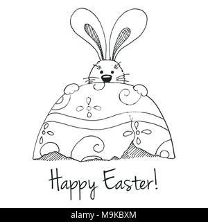 Skizze der Osterhase und Ostereier. Vektor. Frohe Ostern. Stock Vektor