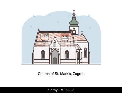 Vektor linie Abbildung: St. Mark's Church, Zagreb, Kroatien. Stock Vektor