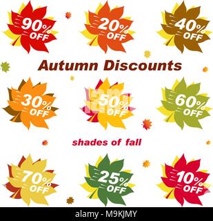 Set hell Banner für Herbst Sale. Rabatt Preis Label. Stock Vektor