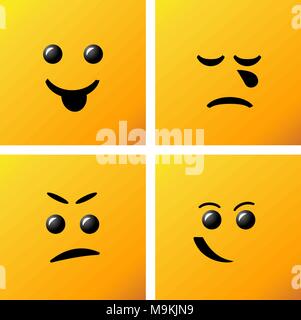 Stellen Sie lächelnd Symbol auf gelbem Hintergrund. Kreative Cartoon Stil sm Stock Vektor