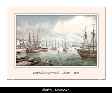 West India Docks London Original Design aus dem 19. Jahrhundert Gravur Stockfoto