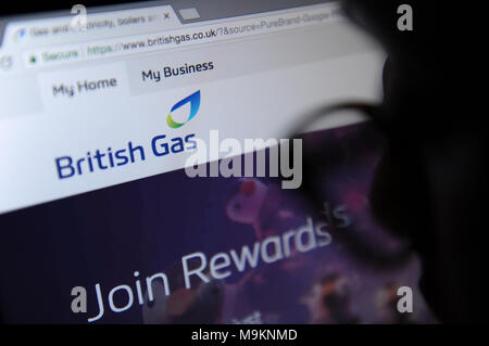 Eine Person sieht sich die British Gas Website auf einem Computer Stockfoto