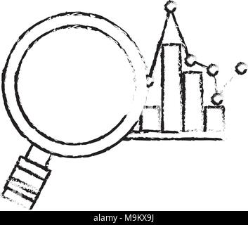 Lupe Glas Analyse Balkendiagramm Statistik wies Leitung Stock Vektor