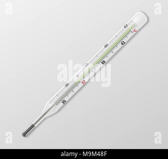 Medizinische Quecksilber Thermometer auf weißem Hintergrund. Realistische Temperatur-messgerät isoliert. Vector Illustration Stock Vektor