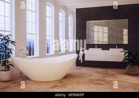 Stilvolle schwarze Wand-Doppelwaschbecken Einheit mit Ablage unten und