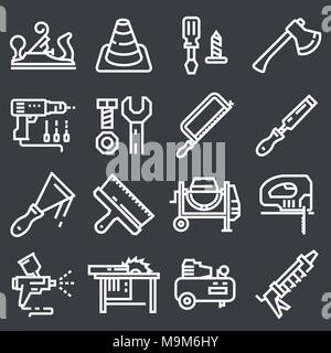 Thin Line Construction Tools Icons Set Schlaganfall bearbeitbar Stock Vektor