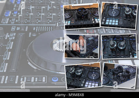 Musik Konsole und Kopfhörer für DJS. DJ Console cd mp4 DJ Mischpult Musik Party im Nachtclub. DJ Console für Experimente mit Musik Stockfoto