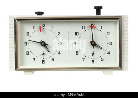 Chess clock isolierten auf weißen Hintergrund Stockfoto