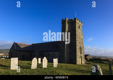 St. Materiana's Church, Tintagel, Cornwall an einem kalten Frühling Nachmittag Stockfoto