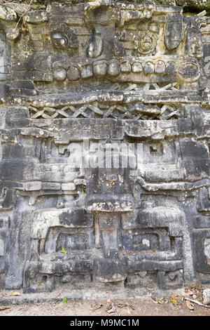 Alten Maya steinerne Maske auf Tempel Ruinen von Caracol, Belize Stockfoto